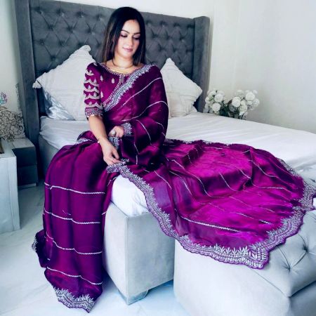 Magenta Bridal Organza Silk Saree with Zari Border